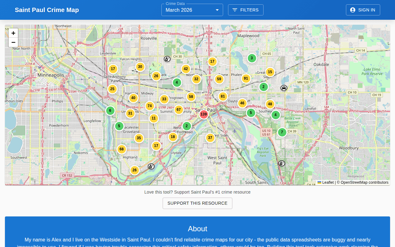 Screenshot of Saint Paul Crime Map